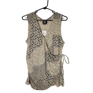 NWT Bobeau Beige Ditsy All Over Floral Print Wrap Sleeveless Top Women's Size L